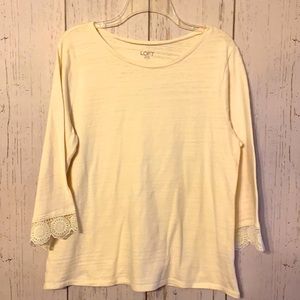 LOFT Outlet cream top with scalloped lace trim on sleeves
